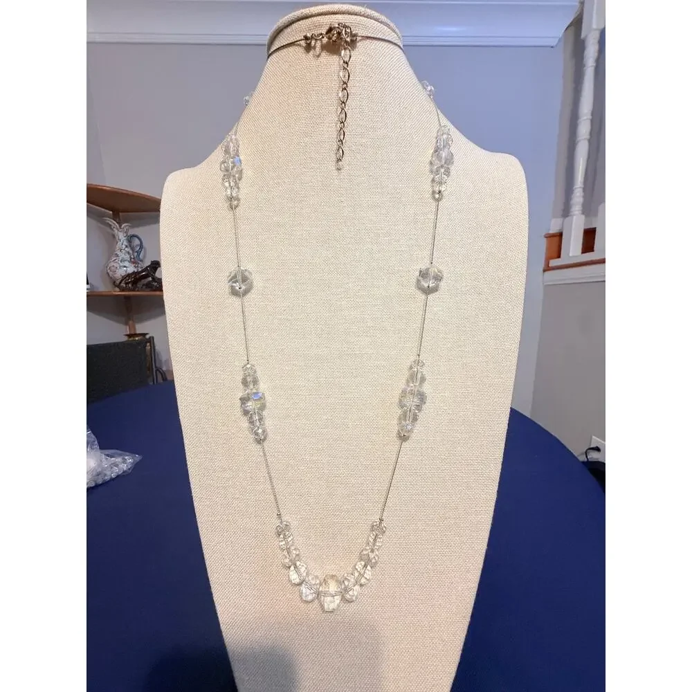 Vintage Crystal Beaded Necklace 42” + 3”